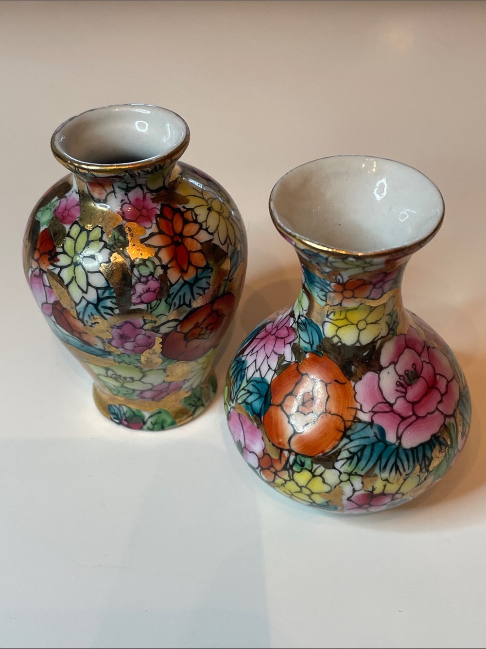 Vintage Miniature Chinese Porcelain Vases 1000 Flowers Design Vases